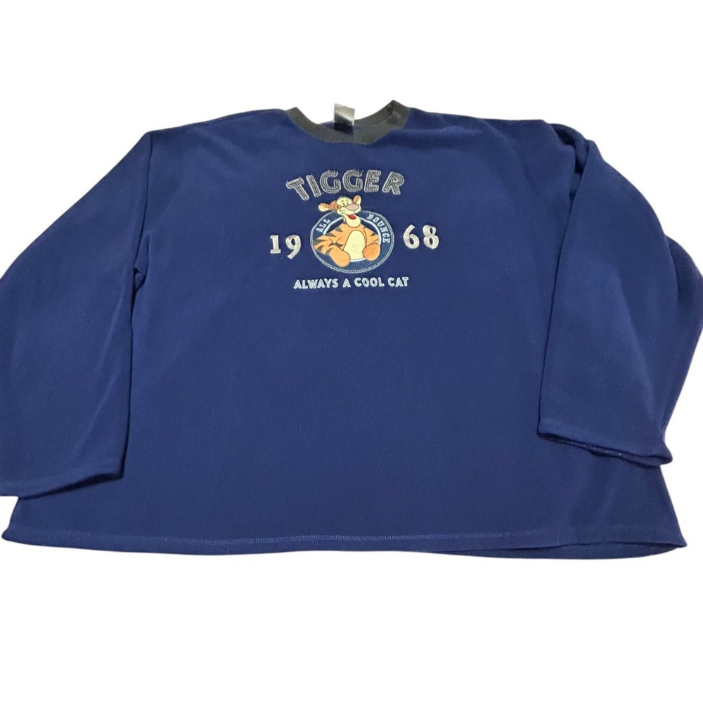Disney Store Tigger Fleece Sweatshirt Adult XXL Blue Long Sleeve Vintage Stitch
